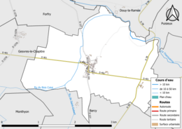 Carte en couleur présentant le réseau hydrographique de la commune