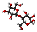 The molecular structure of α-lactose, as determined by X-ray crystallography.