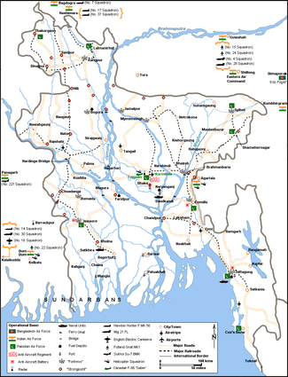 Location of Mitro Bahini and Pakistani units in December 1971. Some unit locations are not shown. Map not to exact scale Banair71a.PNG