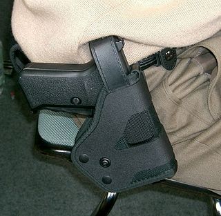 <span class="mw-page-title-main">Handgun holster</span> Device for the secure placement of a handgun on ones person