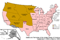 1850: Annexation of parts of Mexico (Mexican Cession), admission of California, formation of Utah Territory and New Mexico Territory