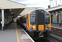 A Class 444 Desiro unit used on longer-distance services on the electrified railway lines. 444029 at Woking.jpg