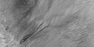 Close view of small gully, as seen by HiRISE under HiWish program