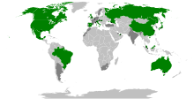 A map showing the countries that hosted a Formula One race during the 2015 season. Countries which had previously hosted a race are shown as well.