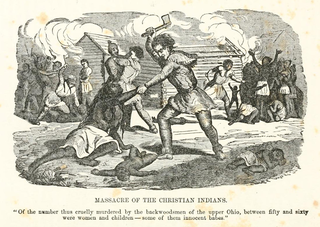 <span class="mw-page-title-main">Gnadenhutten massacre</span> 1782 killing of Christian Lenape by American soldiers during the Revolutionary War