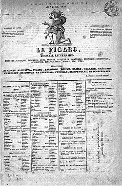 Le Figaron ensimmäisen numeron etusivu (15. tammikuuta 1826).