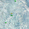 Kort over Stilhedens Hav, hvorpå landingsstederne for Apollo 11, Apollo 17, Apollo 16 og Surveyor 5 er indtegnet. De nærliggende månehave Mare Fecunditatis (sydøst), Mare Crisium (nordøst) Mare Serenitatis (nordvest) og Mare Nectaris (syd) ses af kortet