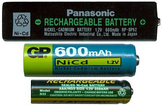 <span class="mw-page-title-main">Nickel–cadmium battery</span> Type of rechargeable battery