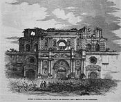 Sketch from the ca. 1840. Notice how the façade had survived the earthquakes relatively well.