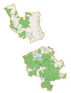 Mapa konturowa gminy wiejskiej Włodawa, na dole nieco na prawo znajduje się punkt z opisem „Muzeum i Miejsce Pamięci w Sobiborze”