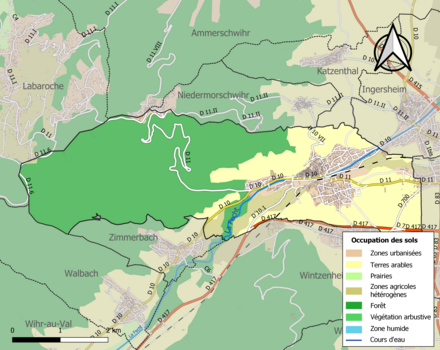 Carte en couleurs présentant l'occupation des sols.