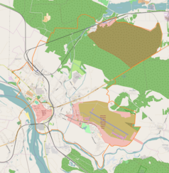 Mapa konturowa Dęblina, po lewej nieco u góry znajduje się punkt z opisem „Rycice”