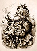 Ilustrasi tahun 1881 oleh Thomas Nast yang bersama-sama dengan pusi tahun 1823 oleh Clement Clarke Moore bertajuk "A Visit from St. Nicholas" (Lawatan daripada St. Nicholas), membantu mencipta imej moden Santa Claus.