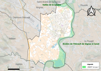 Carte des ZNIEFF de type 1 sur la commune.