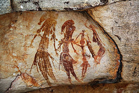 In this Gwion Gwion rock painting from Australia the artist portrays tasseled costumed figures in various poses or actions. Bradshaw rock paintings.jpg