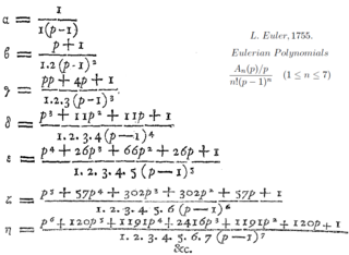 <span class="mw-page-title-main">Eulerian number</span> Polynomial sequence