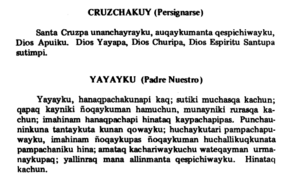 Mauro Perez Carrasco 1986 Kechwa o runa-simi - variedad Ayakucho-Chanka p-87 Cruzchakuy Yayayku.png