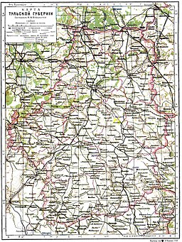 Rysk karta över guvernementet Tula, 1800-talet.