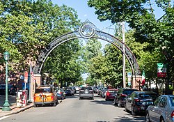 Wooster Street archway decorated with an Cherry Blossom tree, a symbol of New Haven