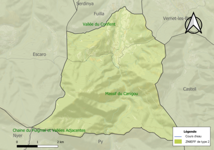 Carte des ZNIEFF de type 2 sur la commune.