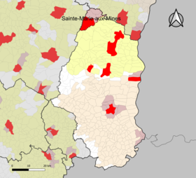 Localisation de l'aire d'attraction de Sainte-Marie-aux-Mines dans le département du Haut-Rhin.