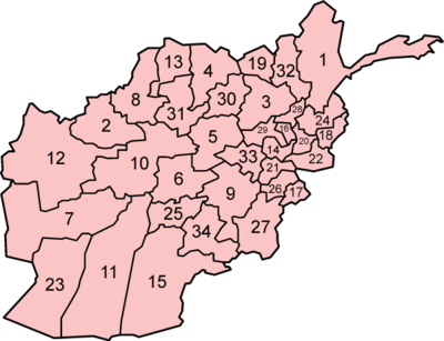 Afghanistans provinser nummereret