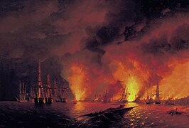 Schilderij van de zeeslag door Ivan Aivazovski