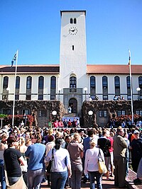 Heart of the Rhodes University campus Herbert Baker clocktower, Rhodes University, 2004.jpg