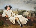 Goethe în Italia - Pictură de J.H. Tischbein - (1786/1787). Goethe, în haine tipice de călătorie, spera să învețe de pe urma cunoștinței și experienței lui Tischbein.