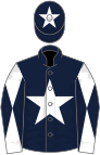 Dark blue, white star, white and dark blue diabolo on sleeves, dark blue cap, white star