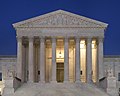 Front of the Supreme Court Building at dusk, after renovation