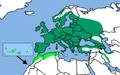 Distribution of Blue Tit (Cyanistes caeruleus), darker green = caeruleus-group, lighter green = teneriffae-group