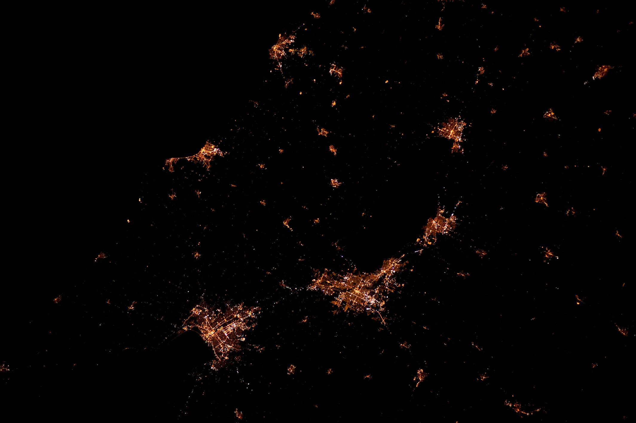 Taken at 3:09:47 A.M. CDT on March 28, 2012 from an altitude of 211 nautical miles (391 km) during ISS Expedition 30.