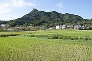 De Iyogatake in Minamiboso met op de voorgrond rijstvelden, in het zuiden van het schiereiland