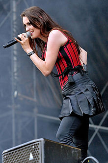 Sharon den Adel in 2008, while performing with Within Temptation.