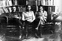 V.l.n.r. Vorosjilov, Gorki, Stalin