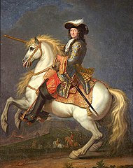 Louis XIV à cheval, roi de France et de Navarre (vers 1679-1690), château de Versailles.