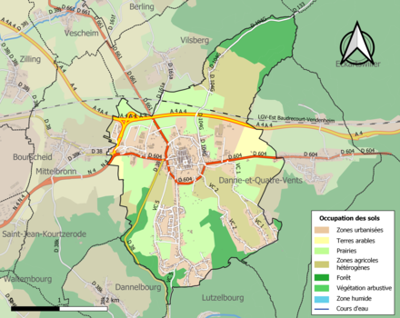 Carte en couleurs présentant l'occupation des sols.