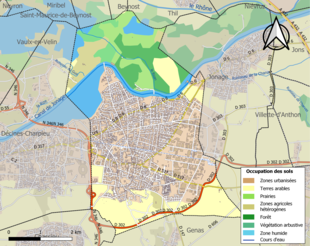 Carte en couleurs présentant l'occupation des sols.