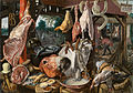 Étal de viande avec la Sainte Famille faisant l'aumône durant la Fuite en Égypte, par Pieter Aertsen