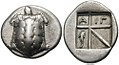 Image 3Greek drachm of Aegina. Obverse: Land turtle. Reverse: ΑΙΓ(INA) and dolphin (from History of money)