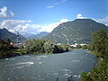 Skyline di Bolzano da un ponte sull'Isarco