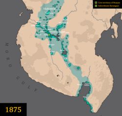 The territorial map of the Sultanate of Buayan in 1875 during the reign of Datu Uto.