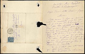 Manuscript letter of Louise Michel to Henri Rochefort after her return from New Caledonia, 12th November 1880 (recto) (16102398103).jpg