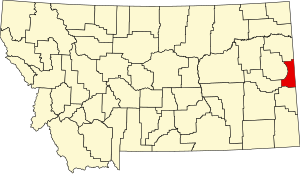 Map of Montana highlighting Wibaux County