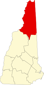 Map of New Hampshire highlighting Coos County