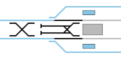 De plattegrond van beide stations, het noorden is rechts