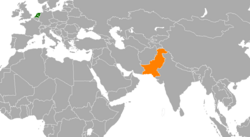 Map indicating locations of Netherlands and Pakistan