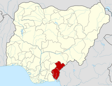 Ogoja is located in Cross River State which is shown here in red.