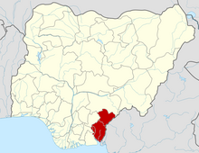 Calabar is in Cross River State which is shown in red